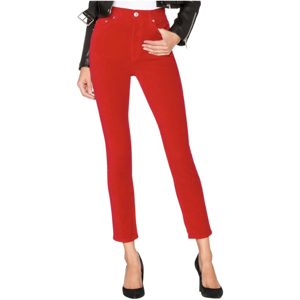 Re/Done Originals High Rise ankle red velvet skinny jeans